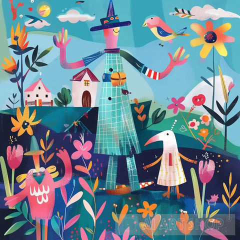 Whimsical Farm Life - Folk Art Illustration Modern Ai