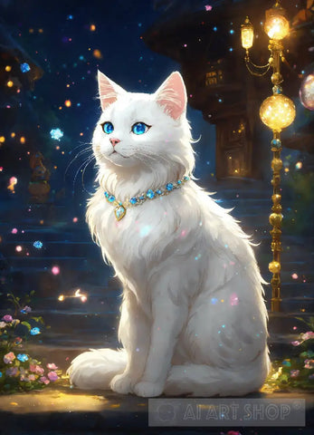 White Cat With A Silver Animal Ai Art