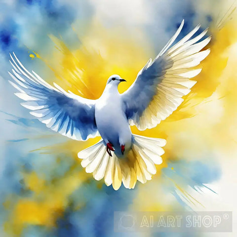 White Dove Of Peace Yellow Blue Watercolor Animal Ai Art
