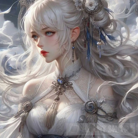 White Haired Girl In The Clouds Ai Artwork