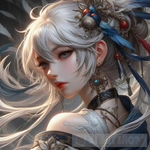 White Haired Girl In The Wind Ai Artwork