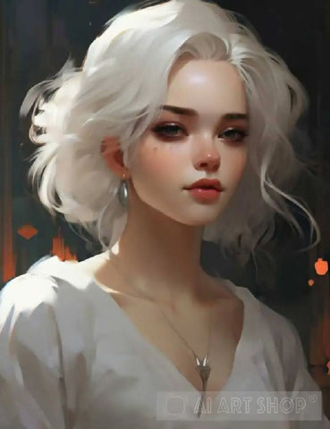 White Haired Girl Portrait Ai Painting