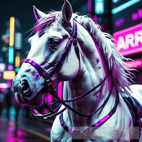 White Horse Purple Lining Animal Ai Art