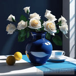 White Roses With Blue Vase Cup & Saucer Still Life Ai Art