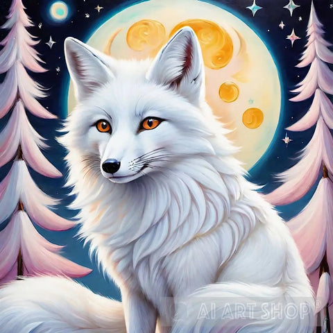 White Wolf On The Moon Animal Ai Art