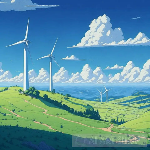 Wind Turbines Landscape Ai Art