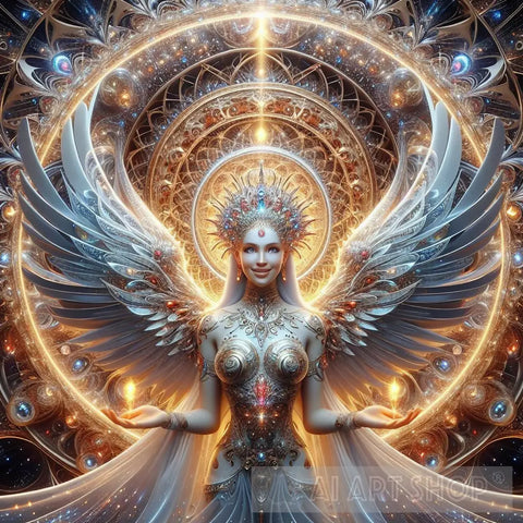 Wings Of Light: Journeying Through The Divine Angelic Realms Ai Artwork