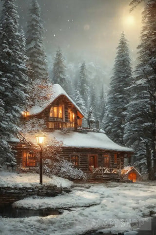 Winter Forest Lodge Ai Painting