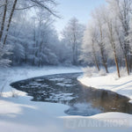 Winter Forest Nature Landscape Frozen Pond Nature Ai Art