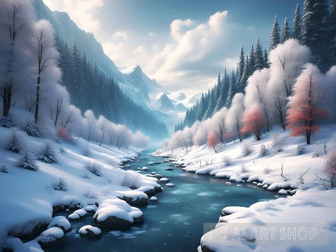 Winter River Landscape Ai Art