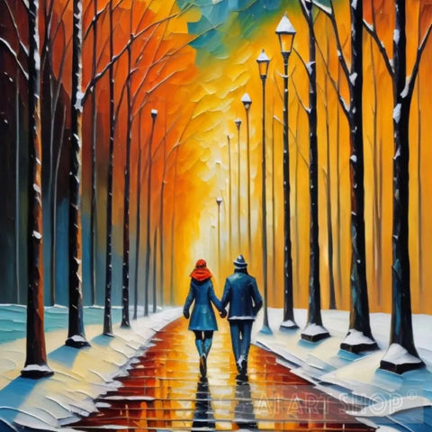 Winter Sunset Walk Impressionism Ai Art