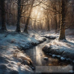 Winter Woodland Stream Landscape Ai Art