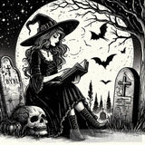 Witch Sitting On A Grave Reading Book Ai Painting