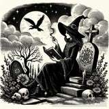 Witch Sitting On A Grave Reading Book Ai Painting