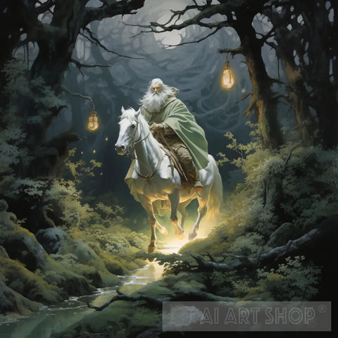 Wizard On White Horse Ai Artwork