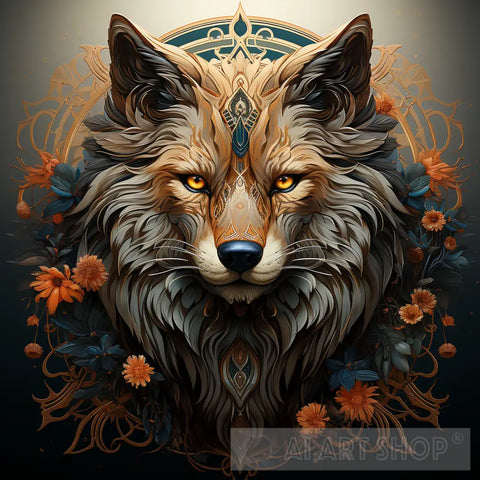 Wolf Drawn With Mandala Style Natural Art Fantasy Animal Ai