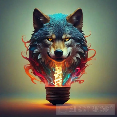 Wolf In Light Bulb Animal Ai Art