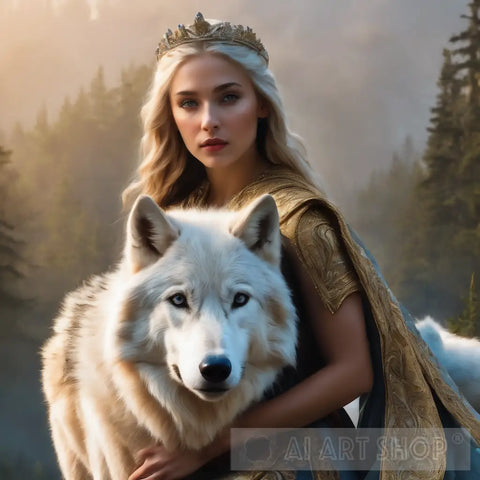 Wolf With Princess Modern Ai Art