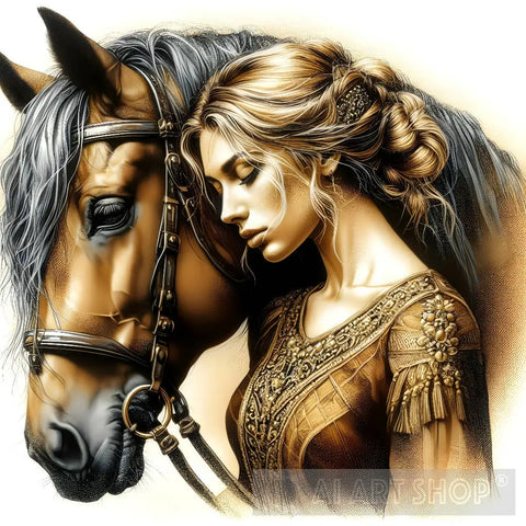 Woman And A Horse Ai Artwork