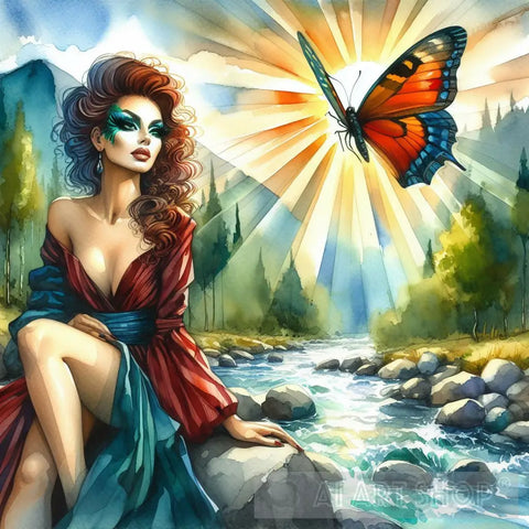Woman And Butterfly Ai Artwork