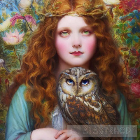 Woman And Owl Portrait Ai Art