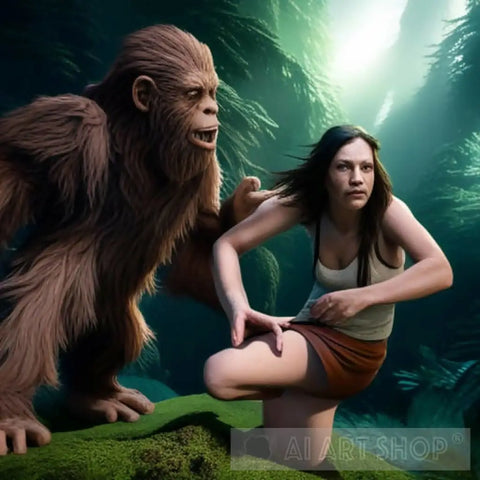 Woman And Sasquatch Ai Painting