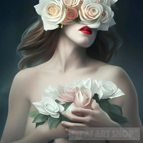 Woman Covered In White Roses 1 Ai Artwork