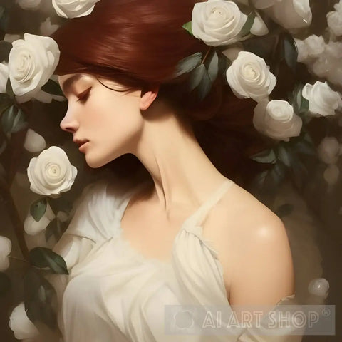 Woman Covered In White Roses 12 Ai Artwork