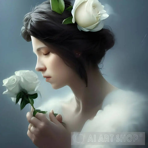 Woman Covered In White Roses 3 Ai Artwork