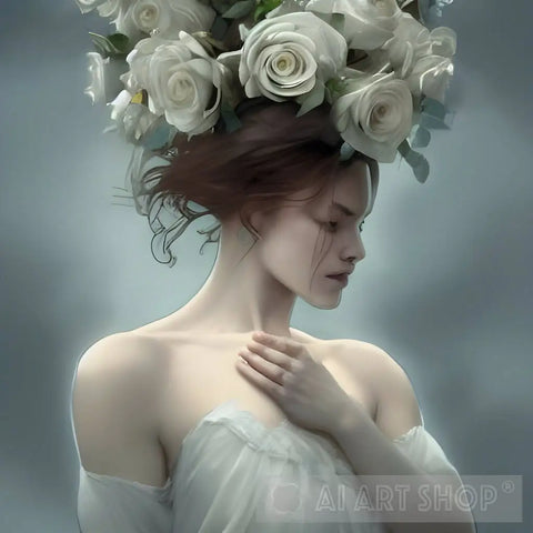 Woman Covered In White Roses 8 Ai Artwork
