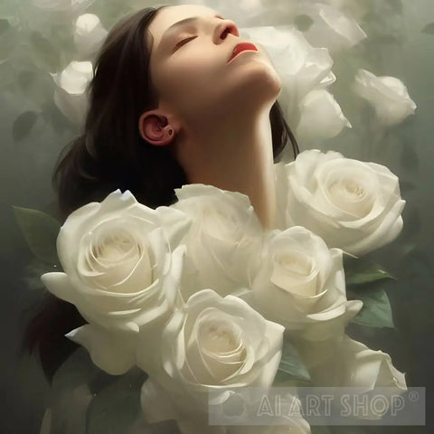 Woman Covered In White Roses 9 Ai Artwork