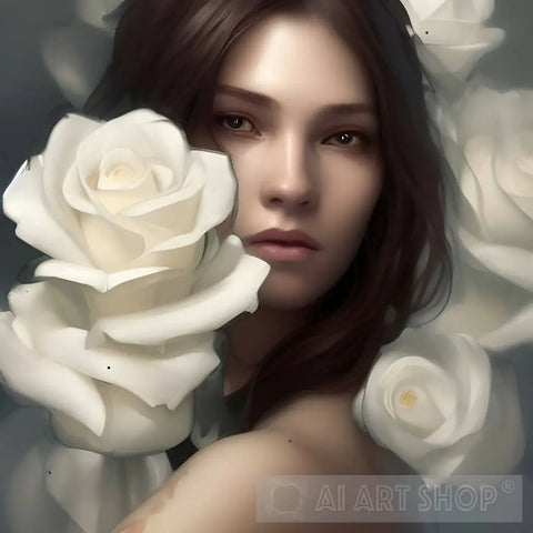 Woman Covered With White Roses 14 Ai Artwork