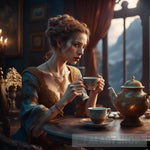 Woman Drinking Tea Ai Painting