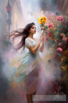 Woman In A Flowery Meadow:  Joyful Walk Amongst The Lovely Fragrances Ai Artwork