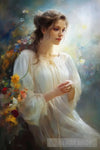 Woman In A Flowery Meadow:  Joyful Walk Amongst The Lovely Fragrances Ai Artwork