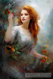 Woman In A Flowery Meadow:  Joyful Walk Amongst The Lovely Fragrances Ai Artwork