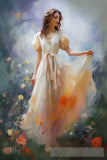 Woman In A Flowery Meadow:  Joyful Walk Amongst The Lovely Fragrances Ai Artwork