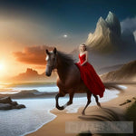 Woman In Red Dress Riding A Horse Ai Artwork