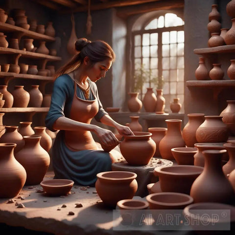 Woman Making Pottery Ai Artwork