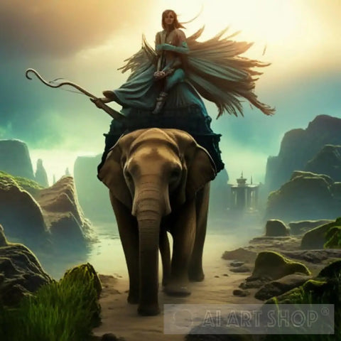 Woman Riding Elephant Ai Artwork