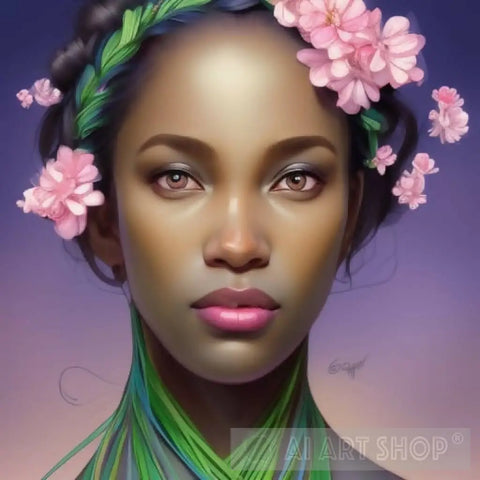 Woman With Apple Blossoms In Hair Portrait Ai Art