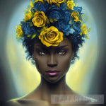 Woman With Blue And Yellow Flowers In Her Hair Portrait Ai Art