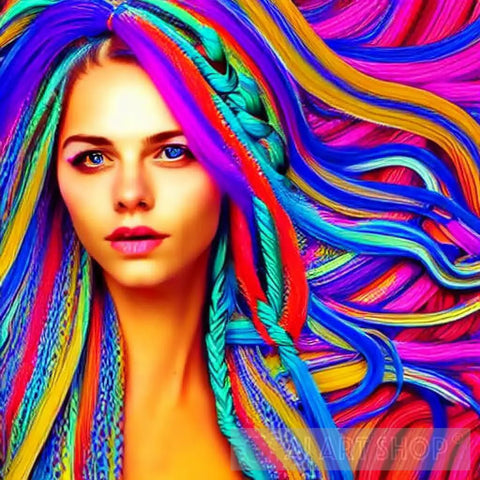 Woman With Colorful Hair Portrait Ai Art