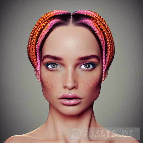 Woman With Pink And Orange Braids Portrait Ai Art