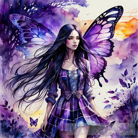 Woman With Purple Butterfly Wings Ai Painting