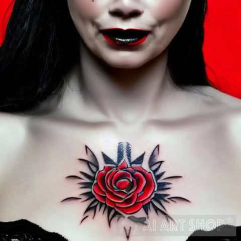 Woman With Rose Tattoo Portrait Ai Art