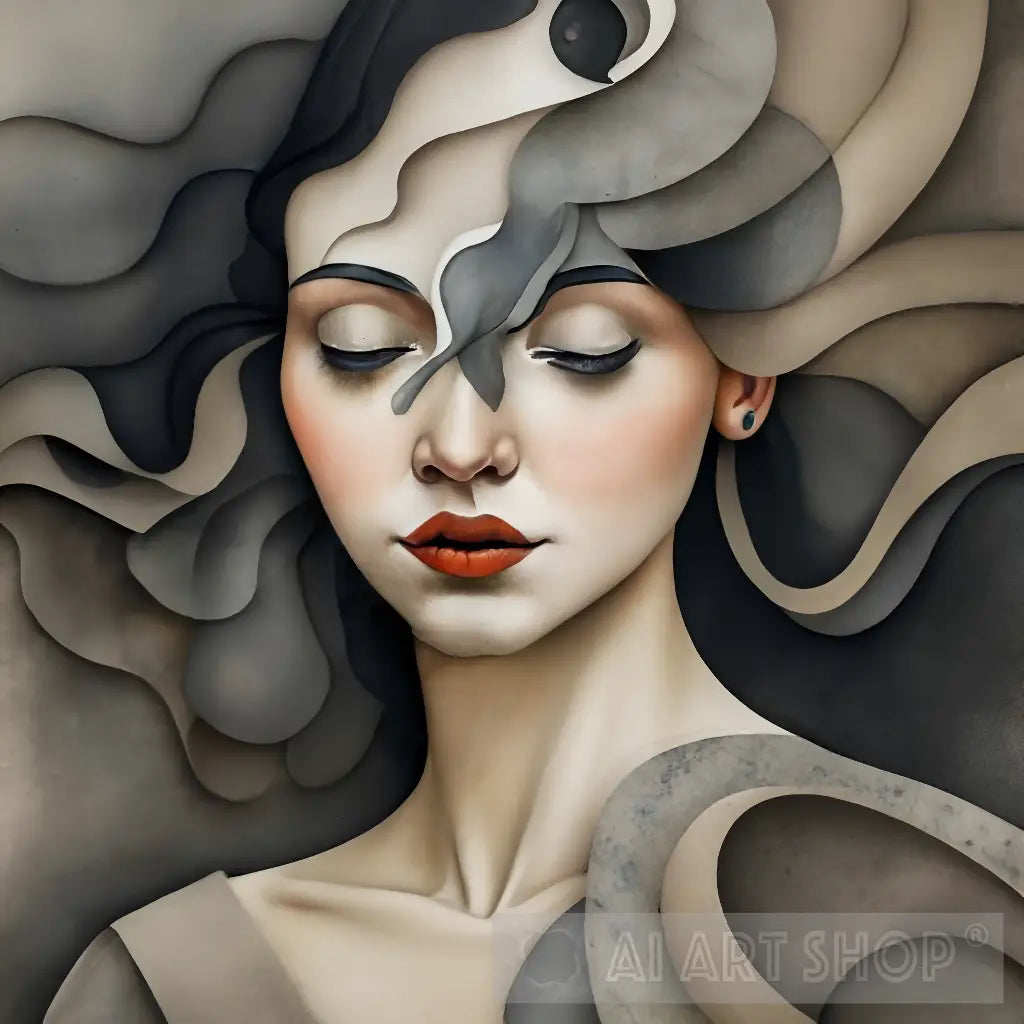 Portrait, face , head, waves , illustration, art, woman , dark,