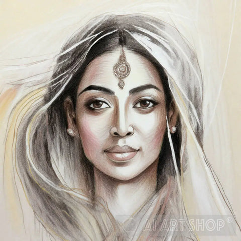 Womans Portrait With Abstract Effects; Pencil Drawing Ai Painting