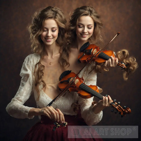 Women Happy Plays Violin Ai Artwork