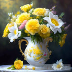 Wonderful Bouquet Of White And Yellow Flowers Still Life Ai Art